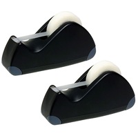 2x Marbig 66m Rolls Tape Office/School Dispenser/Holder w/ Rubberised Feet Black