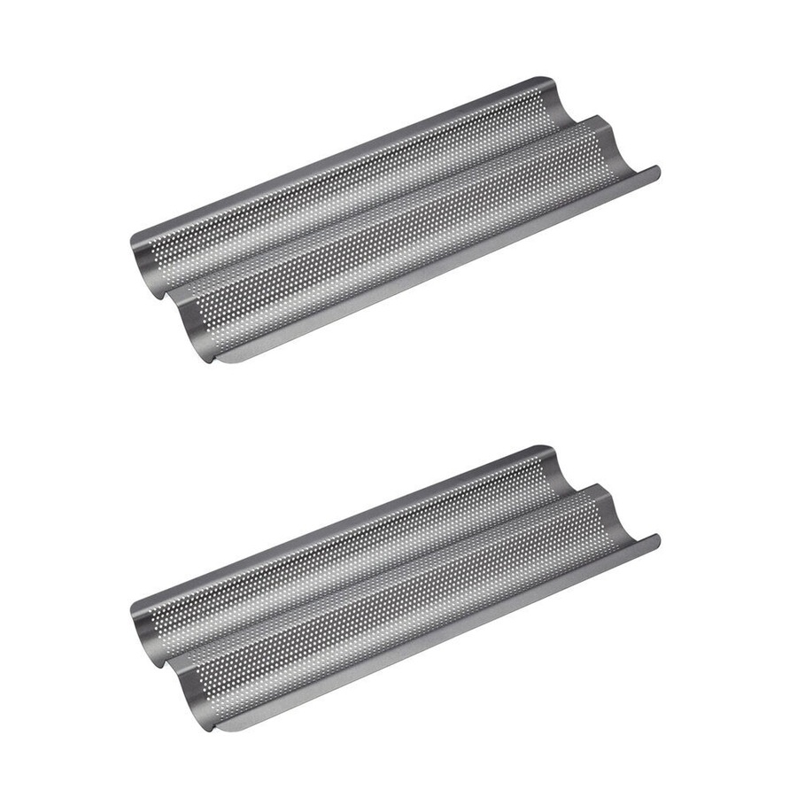 2x Mastercraft Crusty Bake 39x16cm Non-Stick Baguette Tray Kitchen Baking Grey