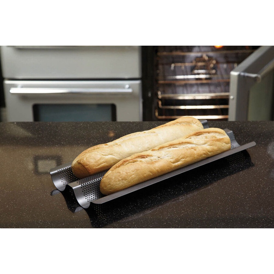2x Mastercraft Crusty Bake 39x16cm Non-Stick Baguette Tray Kitchen Baking Grey