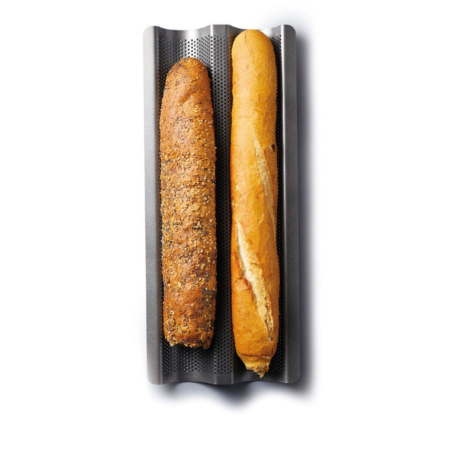 2x Mastercraft Crusty Bake 39x16cm Non-Stick Baguette Tray Kitchen Baking Grey