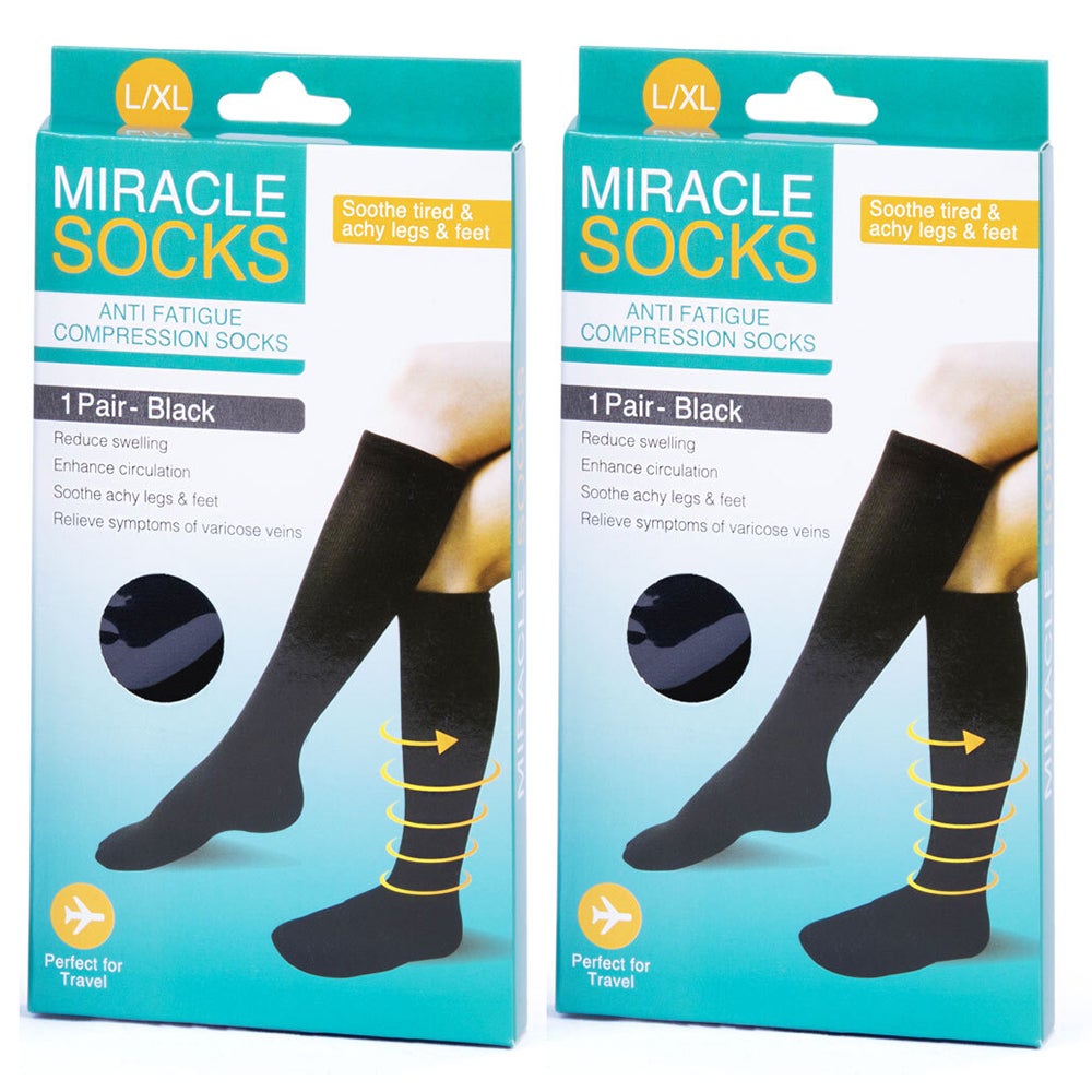 2x Miracle Anti-Fatigue Knee-High Compression Medical Socks Leg Support XL Black