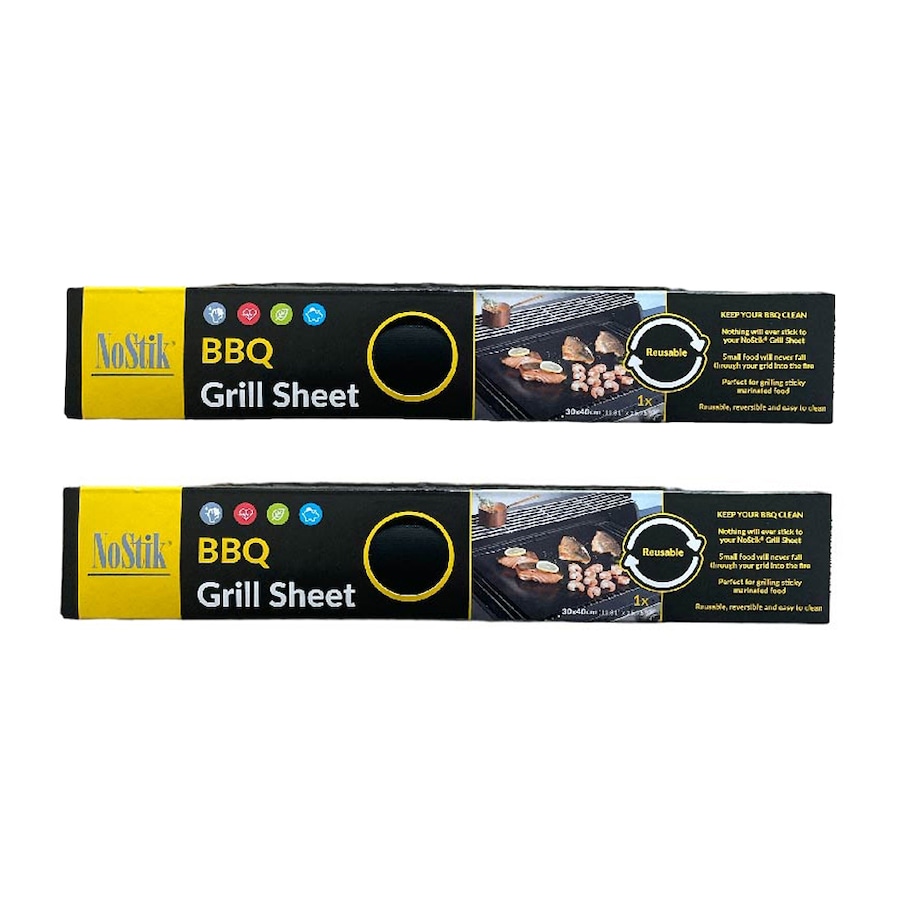 2x NoStik Reusable 40x30cm BBQ Liner Cooking Grill Sheet Non-Stick Mat Pad Black