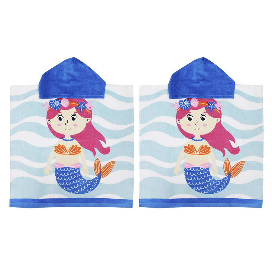 2x Onkaparinga Kids 60x120cm Soft Absorbent Hooded Beach/Swimming Towel Mermaid