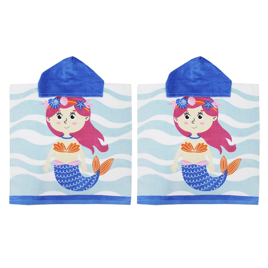 2x Onkaparinga Kids 60x120cm Soft Absorbent Hooded Beach/Swimming Towel Mermaid