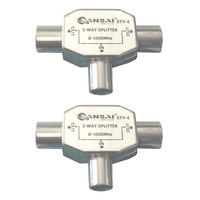 2x TV/FM Radio 2 Way Antenna Splitter Coax RG59 Adapter Male Plug to 2 Female