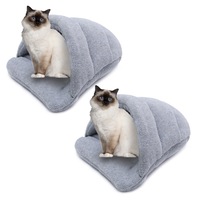 2x Paws & Claws 58x44cm Cat/Pet/Kitten/Dogs/Puppies Plush Igloo Bed/Cave Grey