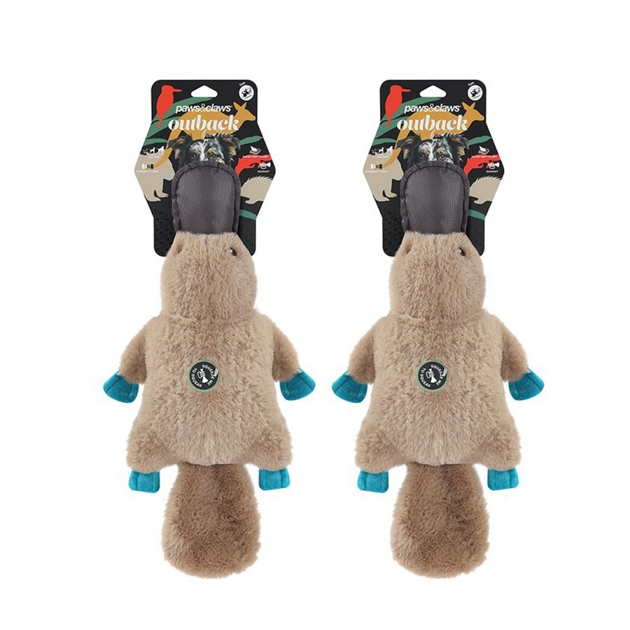 2x Paws & Claws Outback Buddies Platypus Interactive Pet/Dog Toy w/ Squeaker