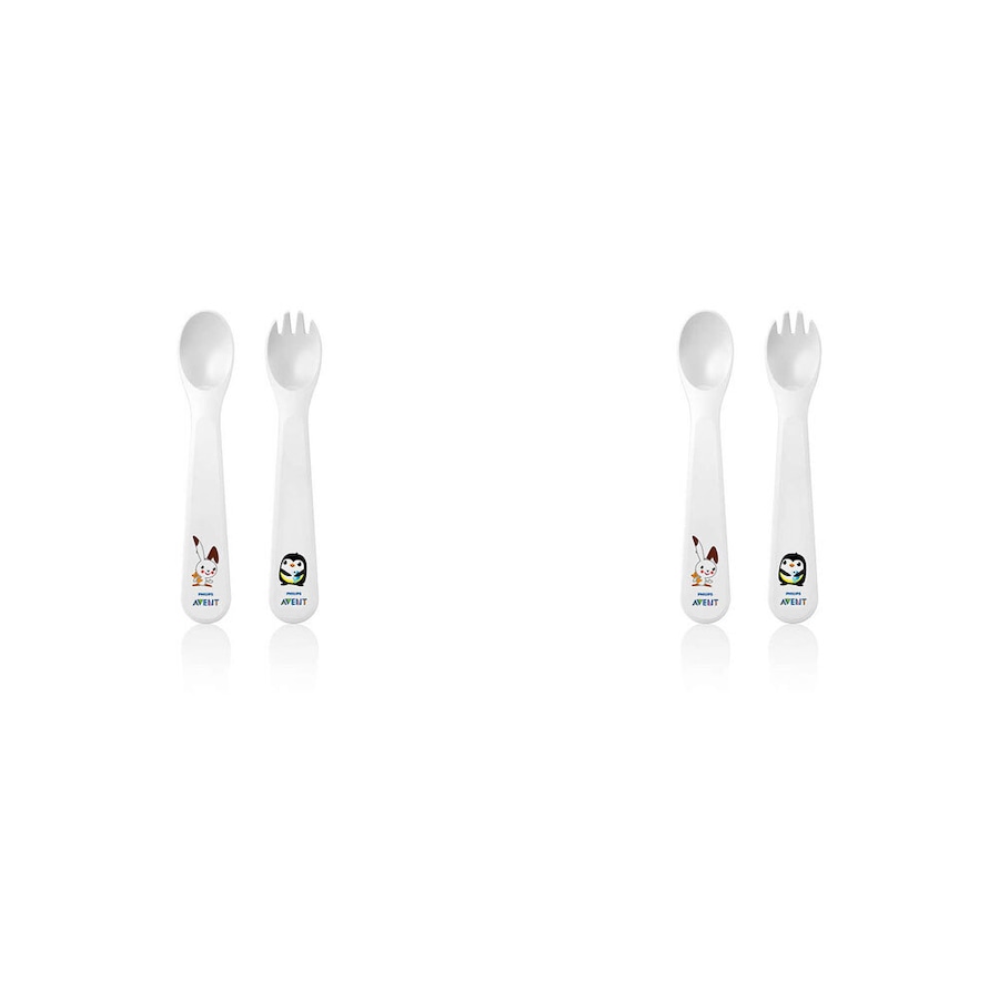2x Philips Avent Toddler Fork & Spoon Plastic Cutlery/Feeding Utensil Set 12m+