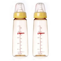 2x Pigeon Flexible Peristaltic Nipple 240ml M Round Hole Baby Feeding Bottle 4m+