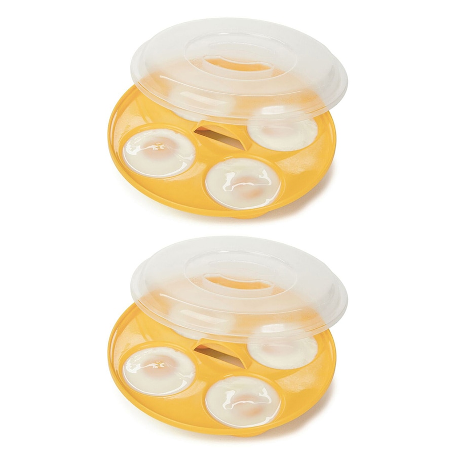 2x Progressive Prep Solutions Microwave 4-Egg Poacher w/ Lid Steamer/Cooker YLLW