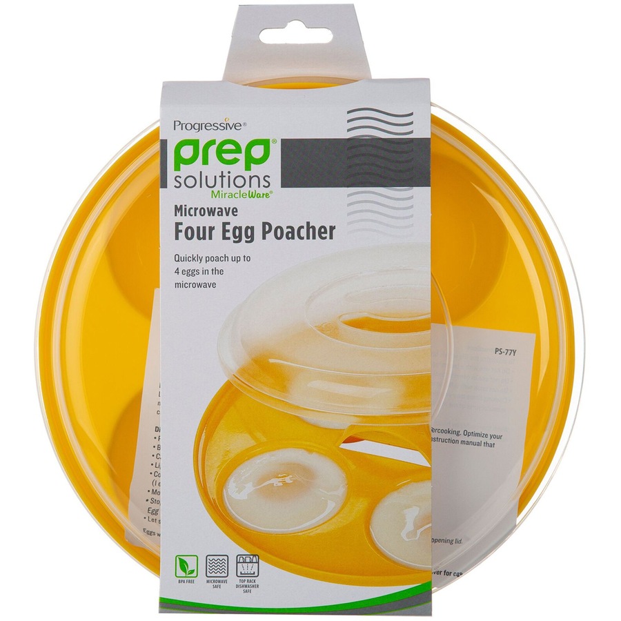 2x Progressive Prep Solutions Microwave 4-Egg Poacher w/ Lid Steamer/Cooker YLLW
