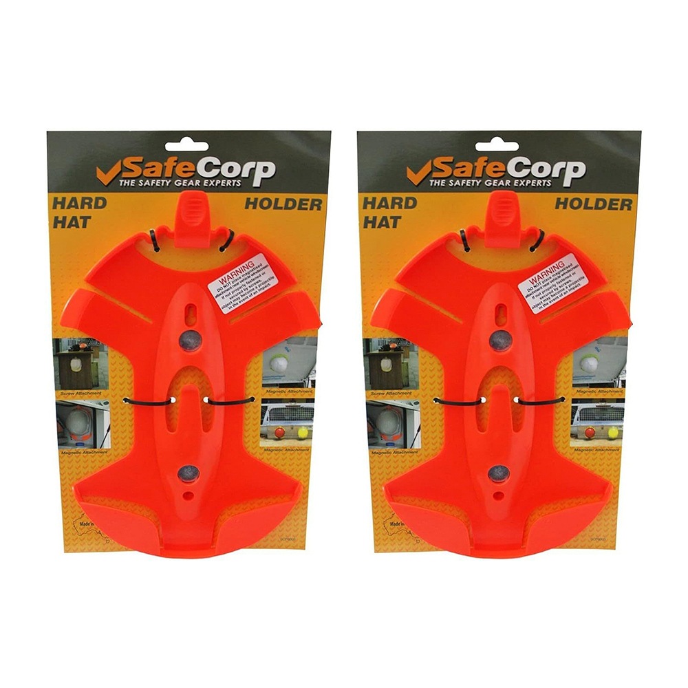 2x Safecorp Wall Mount Hard Hat Holder Magnetic/Screw Fix Hi Visability Orange