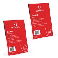 2x Sandleford 21cm Slanted A5 Acrylic Sign Holder Portrait Acrylic Stand Clear