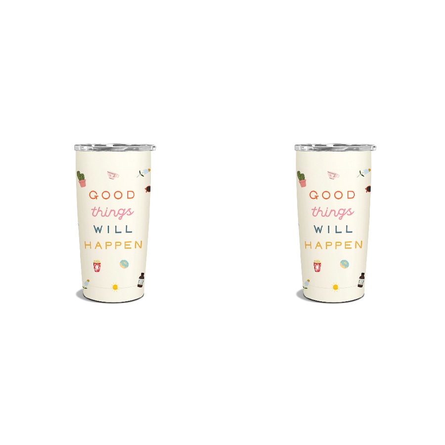 2x Studio Oh Insulated S/S 500ml Coffee Tumbler Cup Good Things Will Happen
