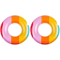 2x Swim Essentials Kids Inflatable Swim Ring Beach/Pool Floater 90cm Rainbow 6+