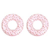 2x Swim Essentials Kids Inflatable Swim Ring Floater 90cm Old Pink Leopard 6y+