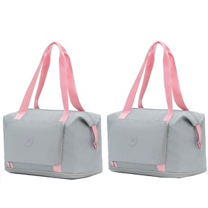 2x Tosca Lightweight Foldable & Expandable Flight Travel Tote Bag Grey/Pink