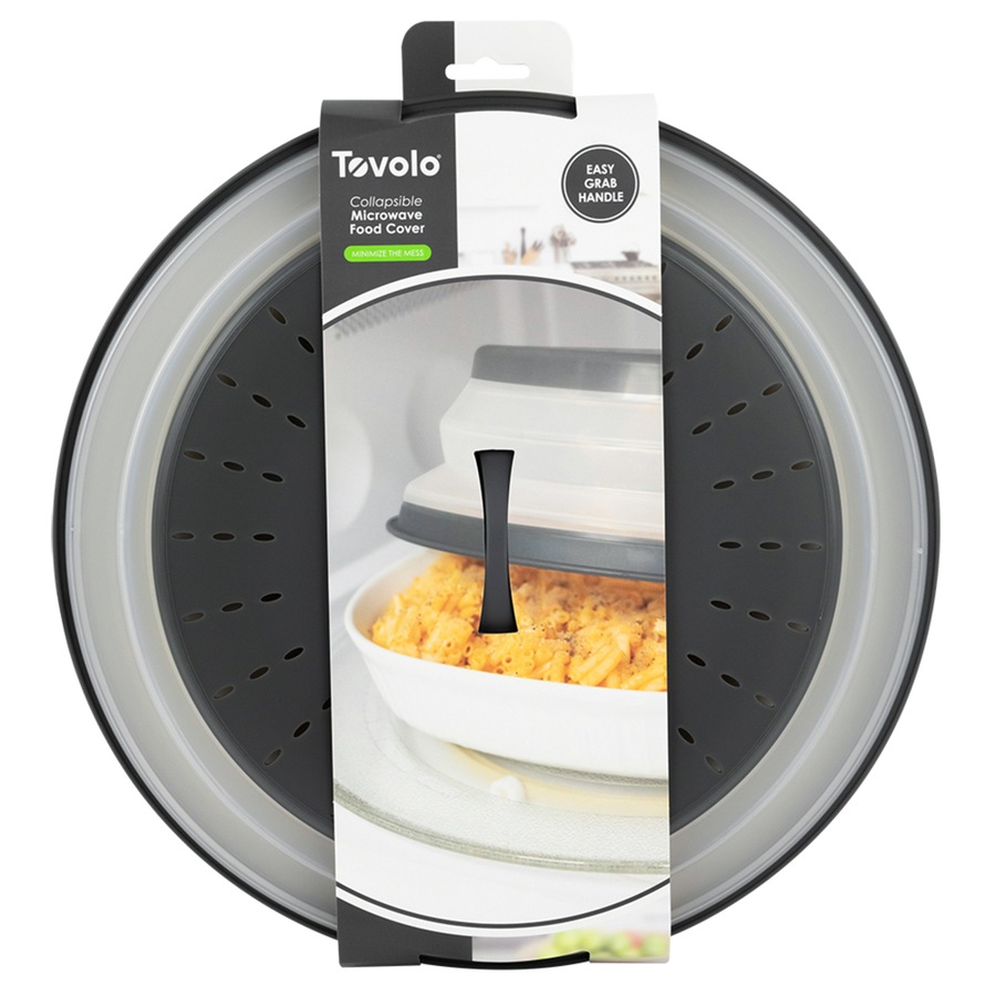 2x Tovolo Microwave Collapsible Plastic Food Cover Protector Round Charcoal