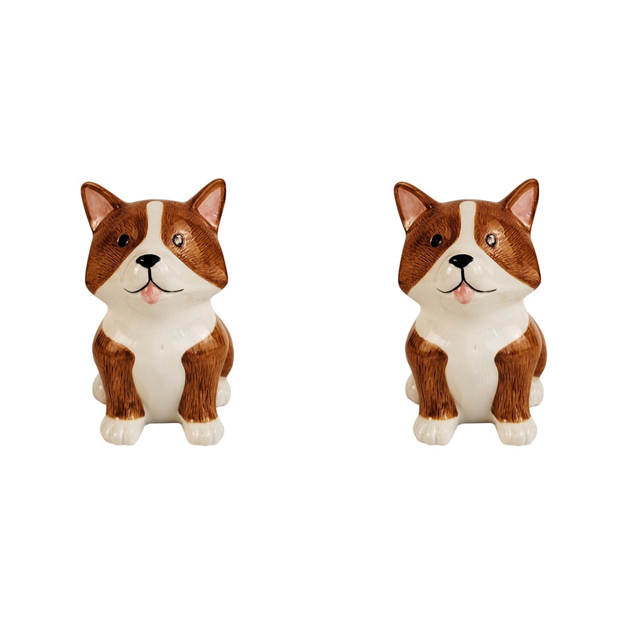 2x Urban 11cm Ceramic Cute Corgi Planter Plant Pot Home/Garden Decor White/Brown