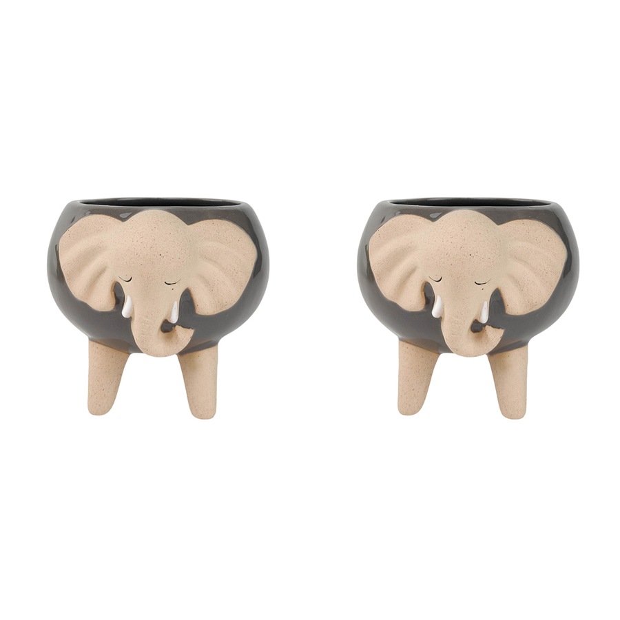 2x Urban Elephant 11cm Ceramic Planter w/ Legs Garden Ornament Pot Small Grey