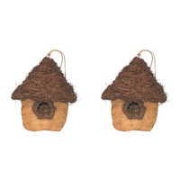 2x Urban HUSK Hanging Birdhouse Brown 26cm Home Decor Outdoor Garden Ornament