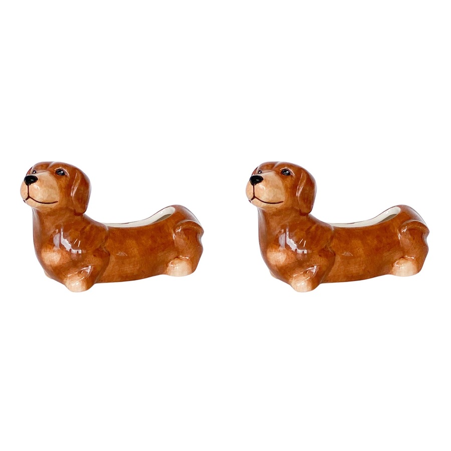2x Urban Products Cute Dachshund Themed Planter Box Home Garden Decor Brown 20cm