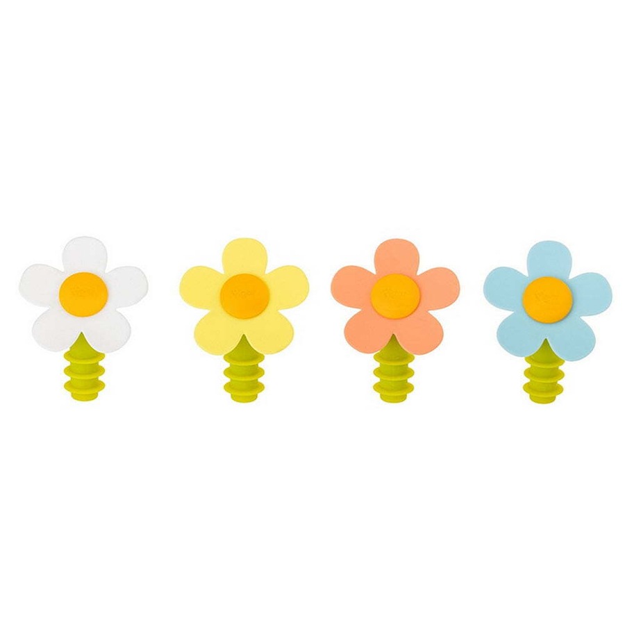 2x Vigar Flower Power Silicone Bottle Stopper Wine/Liquor Sealer Cork Assorted