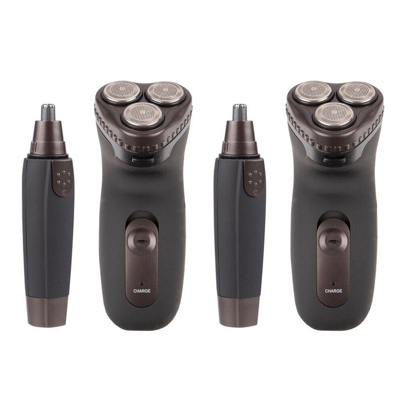 2x Vivitar Men Rechargeable Electric Rotary Shaver/Ear/Nose Trimmer Grooming Kit