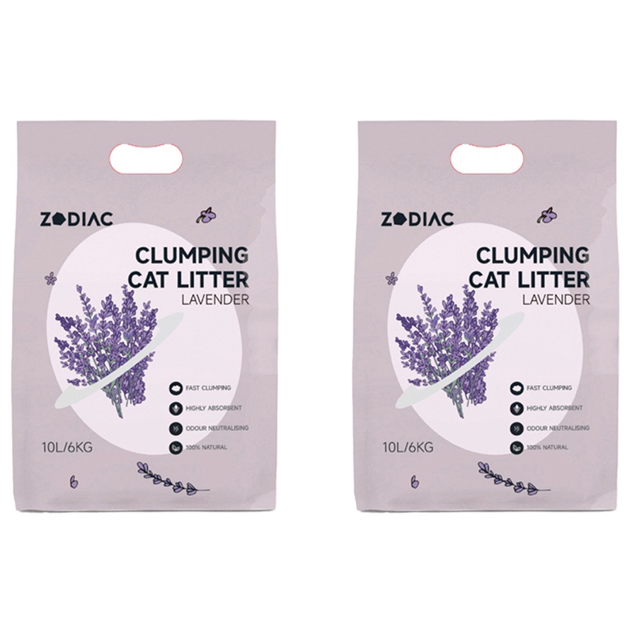 2x Zodiac 10L/6kg Clumping Bentonite Clay Cat Litter Natural Absorbent Lavender