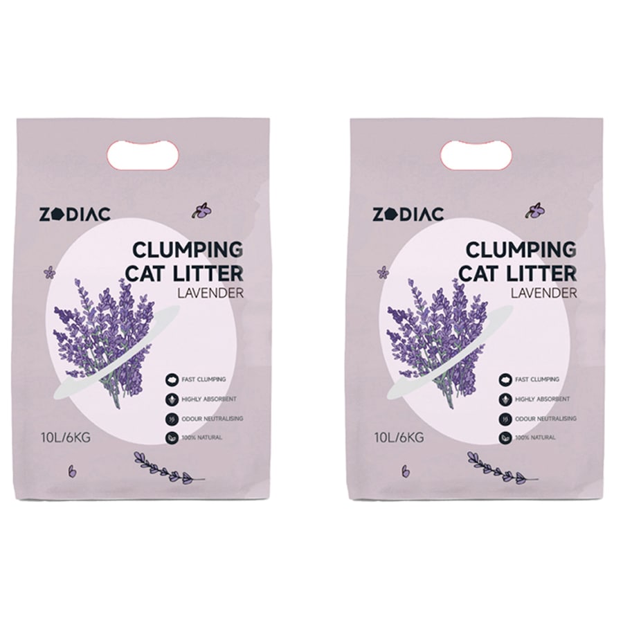 2x Zodiac 10L/6kg Clumping Bentonite Clay Cat Litter Natural Absorbent Lavender