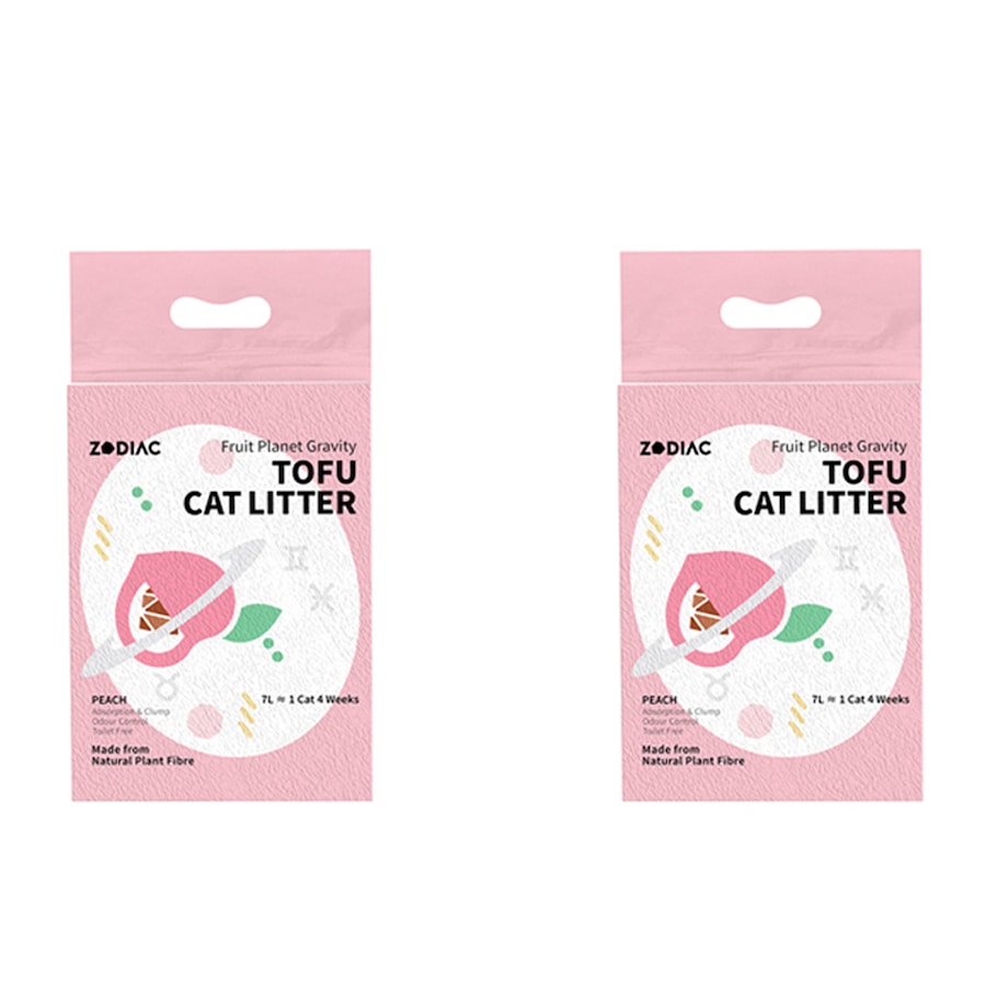 2x Zodiac 7L/2.5kg Fruity Tofu Soy Pulp Pet Cat Litter Absorbent/Clumping Peach