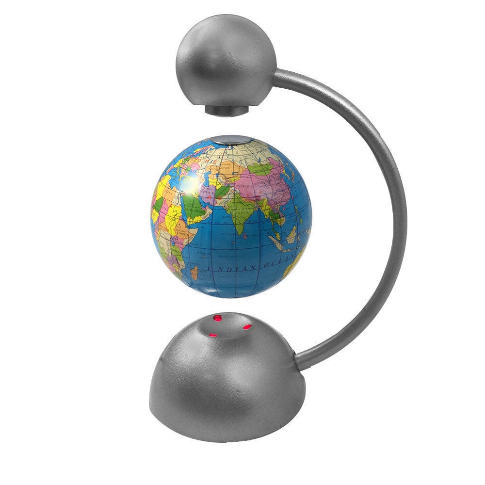 8cm Rotating Floating World Globe Magnetic Levitating Earth LED Lights Blue