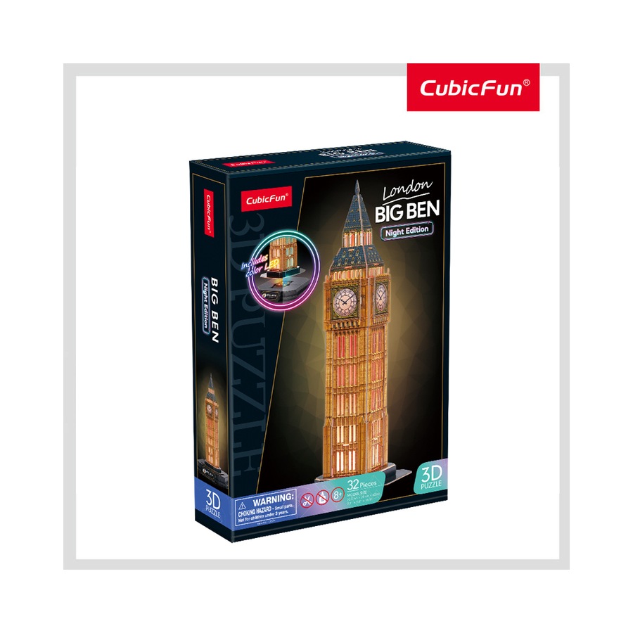 32pc CubicFun Big Ben Night Edition 3D Puzzle Kids Interactive Building Toy 3y+