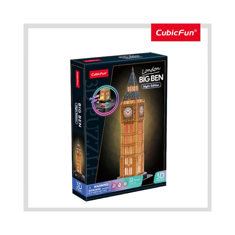 32pc CubicFun Big Ben Night Edition 3D Puzzle Kids Interactive Building Toy 3y+