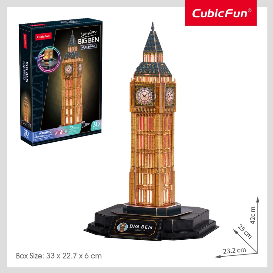 32pc CubicFun Big Ben Night Edition 3D Puzzle Kids Interactive Building Toy 3y+