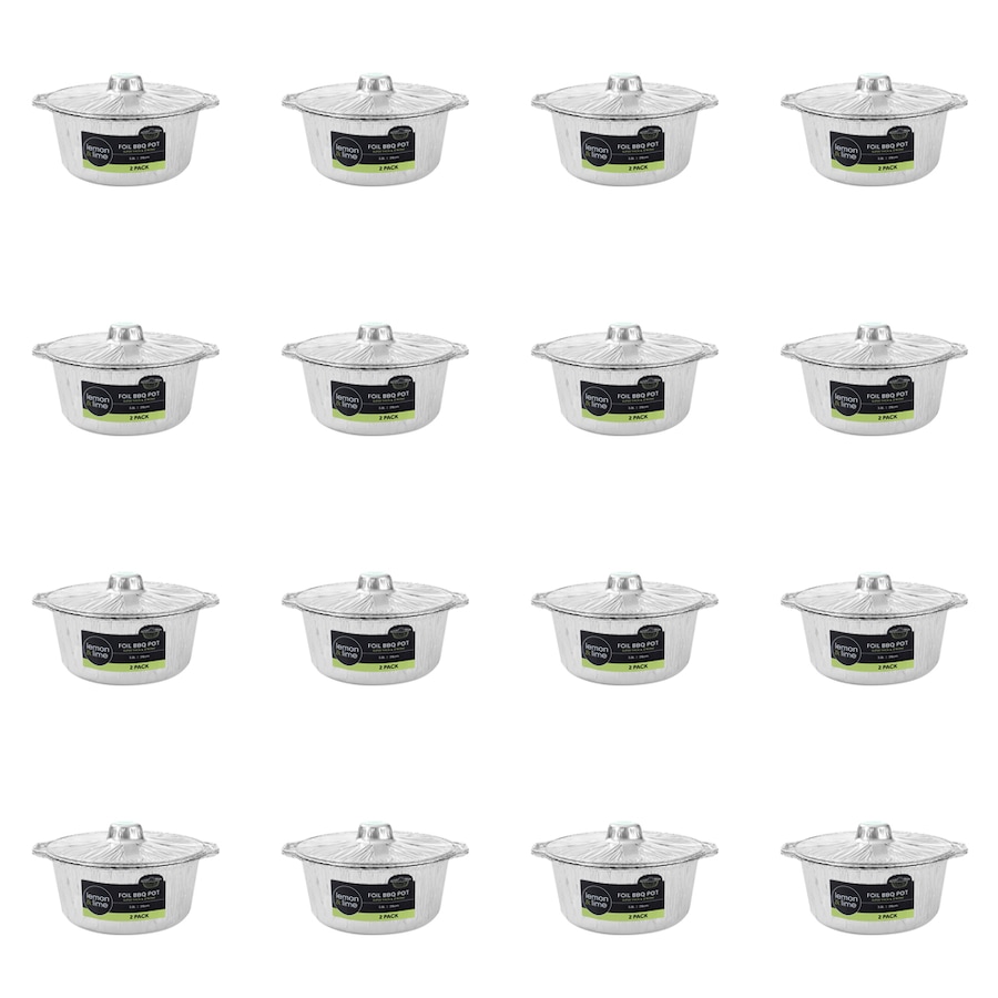 32pc Lemon & Lime 3.8L/29cm Foil BBQ Pot Food Cookware Round w/ Lid Silver