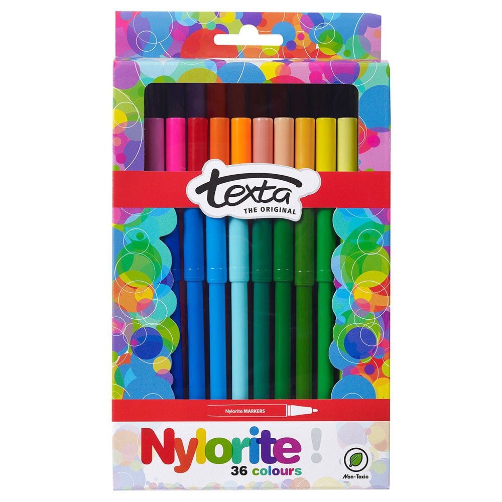 36x Texta Water-Based Nylorite Assorted Colours Writing/Drawing Pens/Markers