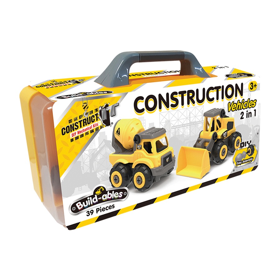 39pc Construct IT Buildables 2-in-1 Construction Truck Set w/Case Kids 3+ Yellow