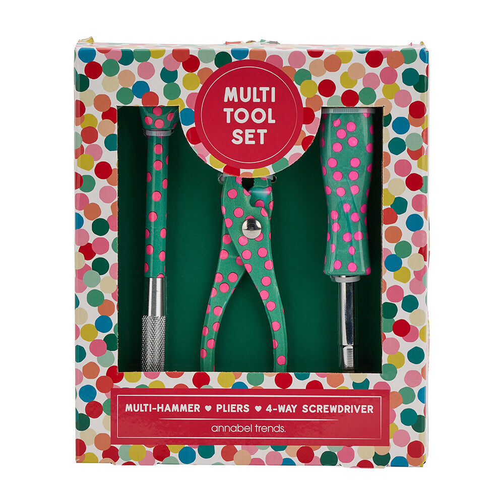 3pc Annabel Trend Multi Tool Plier/Philips Screw Driver Set Confetti Green Trends