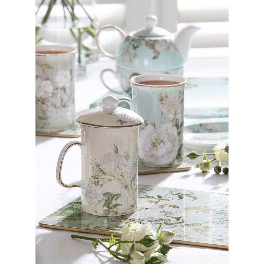 3pc Ashdene Elegant Rose Fine Bone China 320ml Tea Infuser Cup w/ Handle Mint