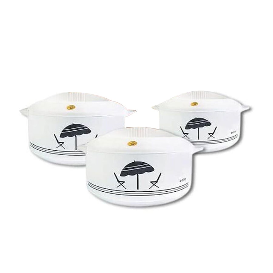 3pc Cello Jumbo Exl Stainless Steel Hot Pot Casserole Set Food Warmer White