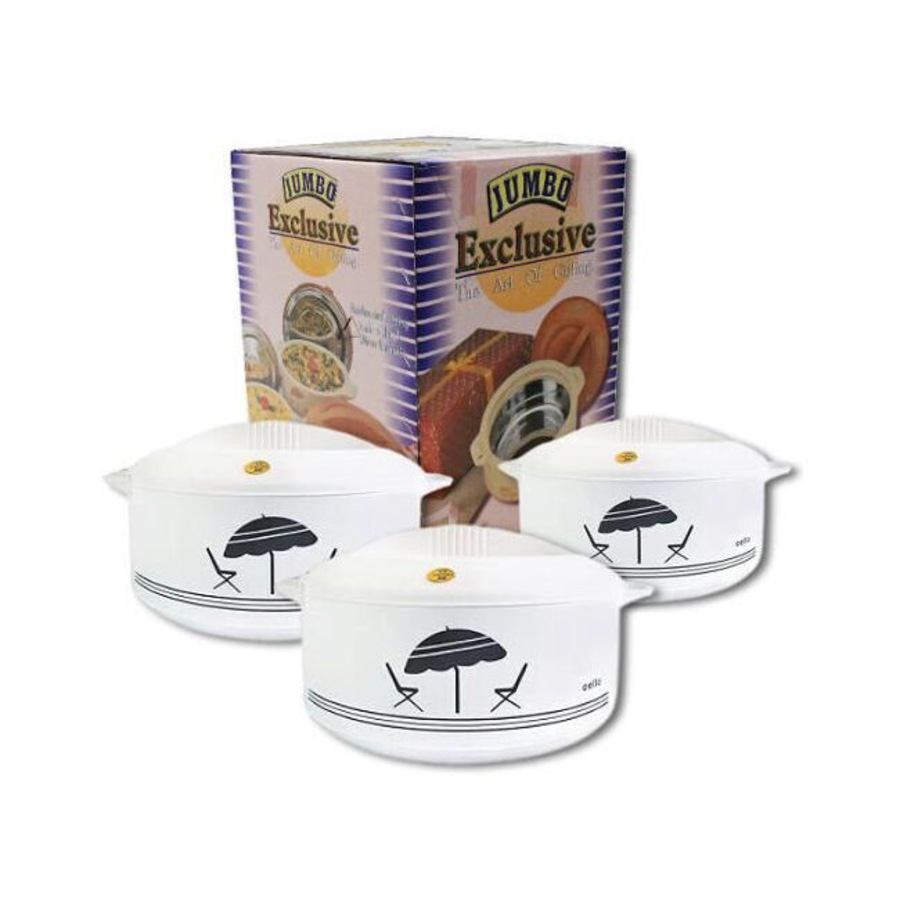 3pc Cello Jumbo Exl Stainless Steel Hot Pot Casserole Set Food Warmer White