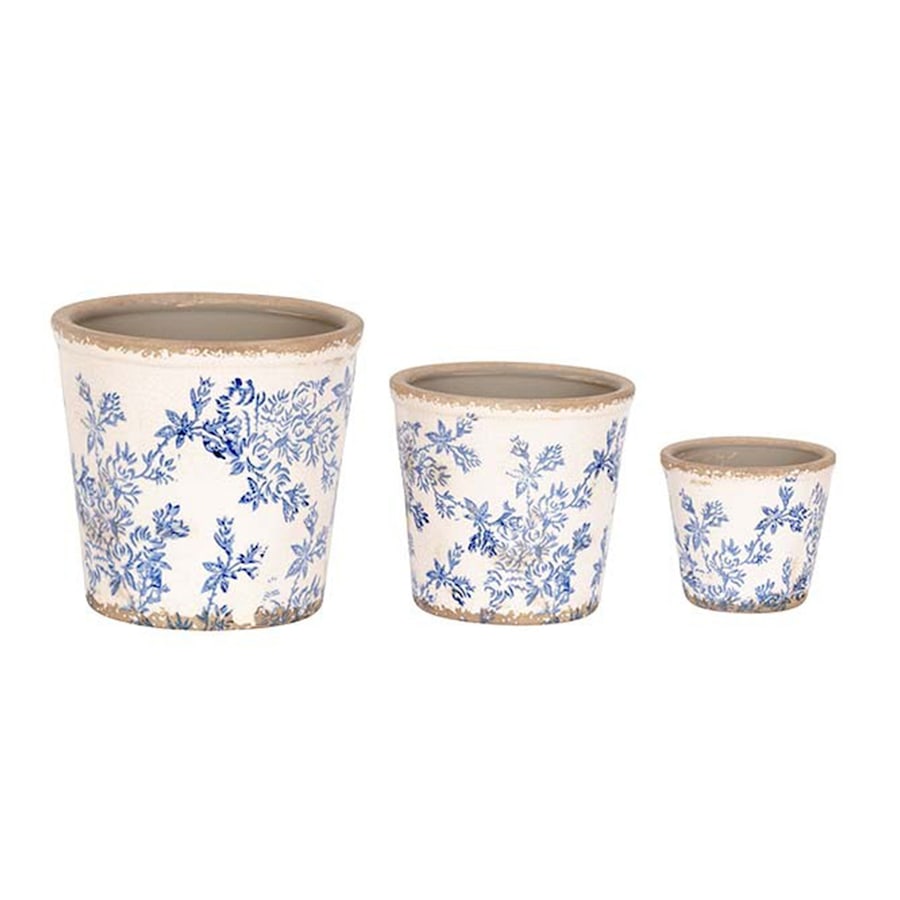 3pc Ceramic Tall Pot Plant/Flower Herbs Container Home/Garden Yard Decor Blue