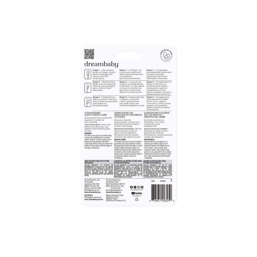 3pc Dreambaby 3-Stage Baby Gum & Tooth Care Teeth Cleaning Toothbrush White