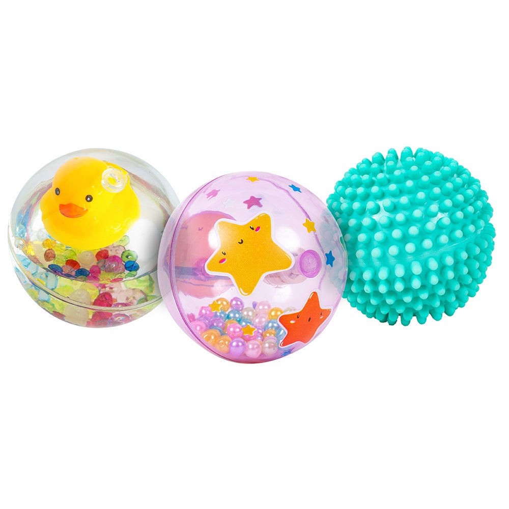 3pc Hello Sunshine Kids/Children Sensory Duck/Light Up/Nobby Balls 7.5cm Toy 6m+