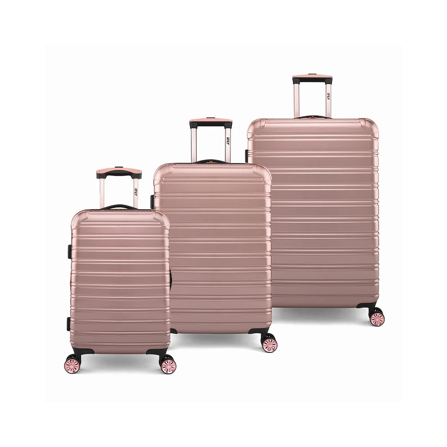 3pc iFly 20/24/28" Hard Case Trolley Combo Suitcase Luggage Bag Rose Gold