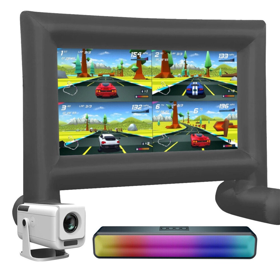 3pc Laser Precision Outdoor Gaming Projector Soundbar Screen Bundle HD Bluetooth