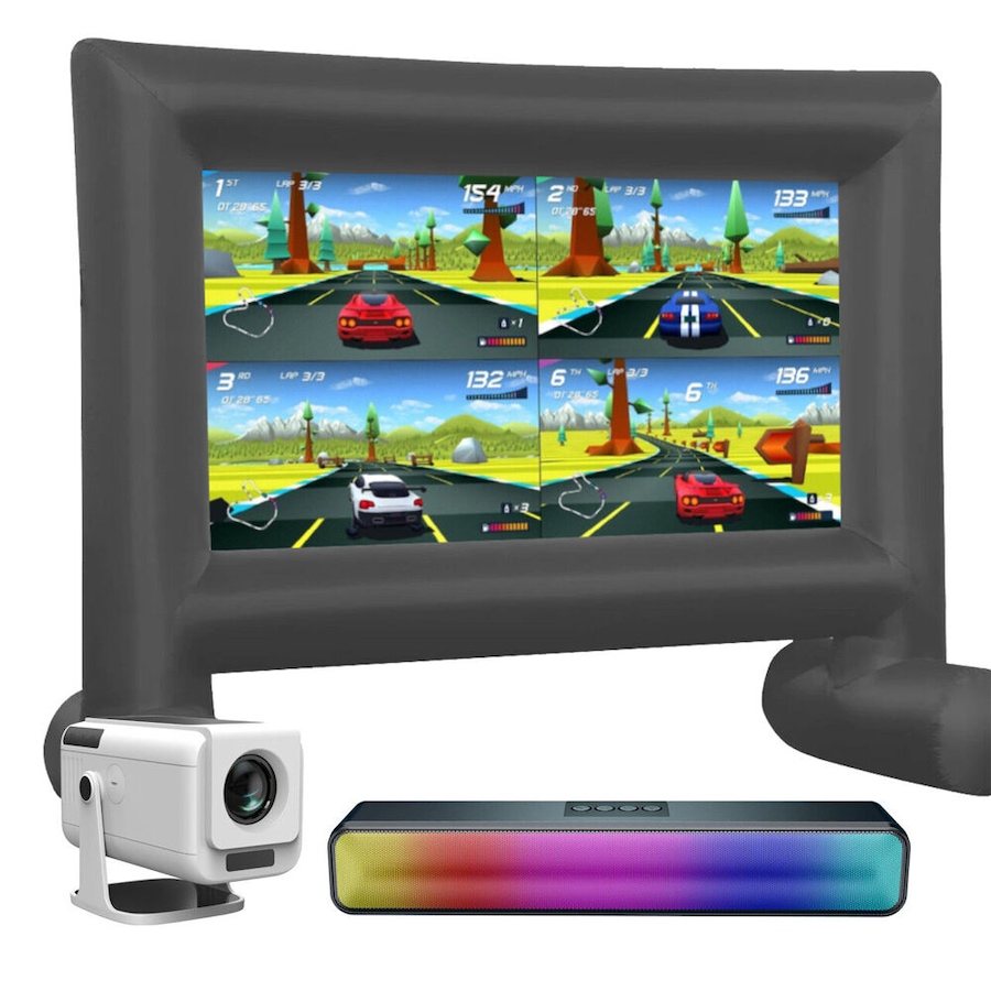 3pc Laser Precision Outdoor Gaming Projector Soundbar Screen Bundle HD Bluetooth