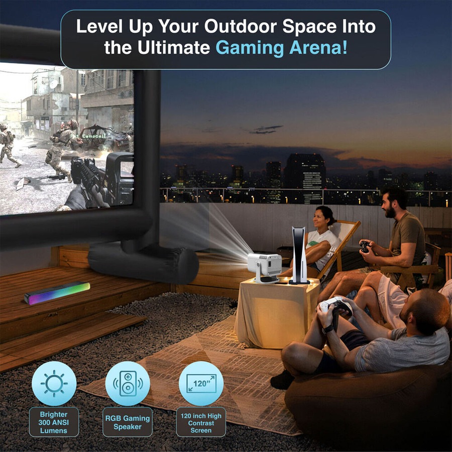 3pc Laser Precision Outdoor Gaming Projector Soundbar Screen Bundle HD Bluetooth