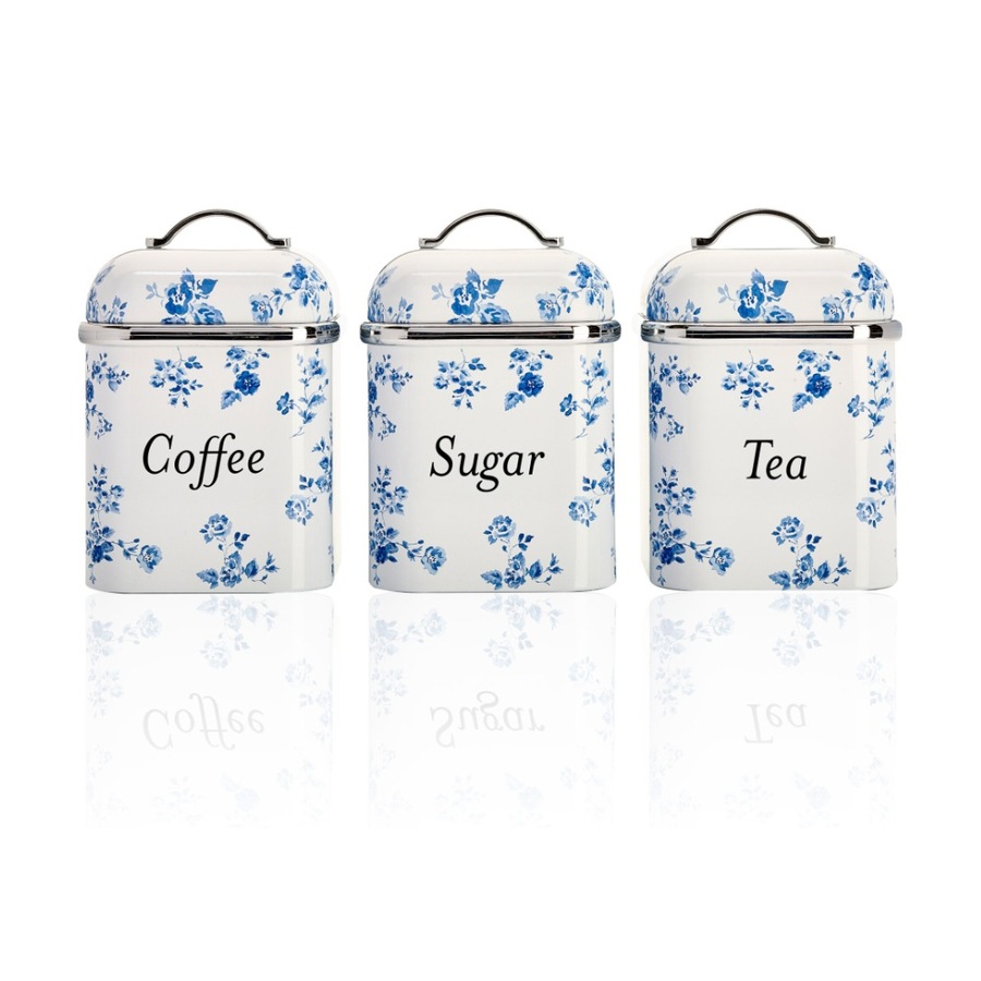 3pc Laura Ashley Canister Set S/S Easy Clean China Rose with Lid White